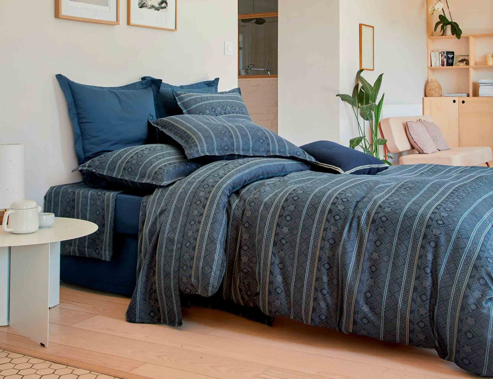 Постельное белье 2 спальное евро Blanc des Vosges Allegro Bleu Corinthe Франция