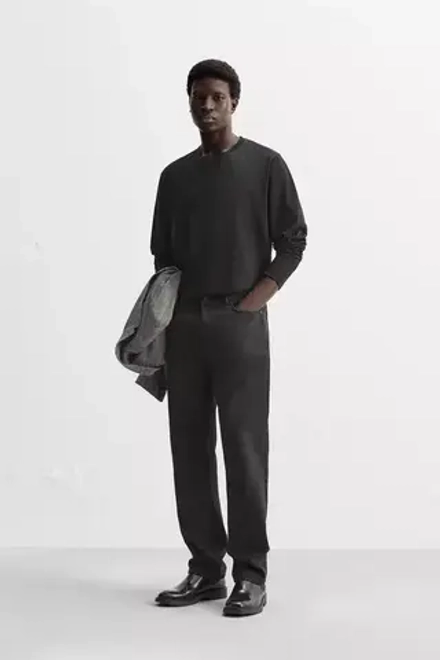 ZARA ФУТБОЛКА ИЗ ПЛОТНОГО ХЛОПКА С ДЛИННЫМИ РУКАВАМИ, ЧЕРНЫЙ