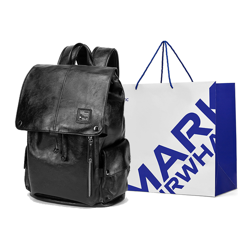 FAIRWHALE PU Backpack Laptop Bag Large Unisex Black