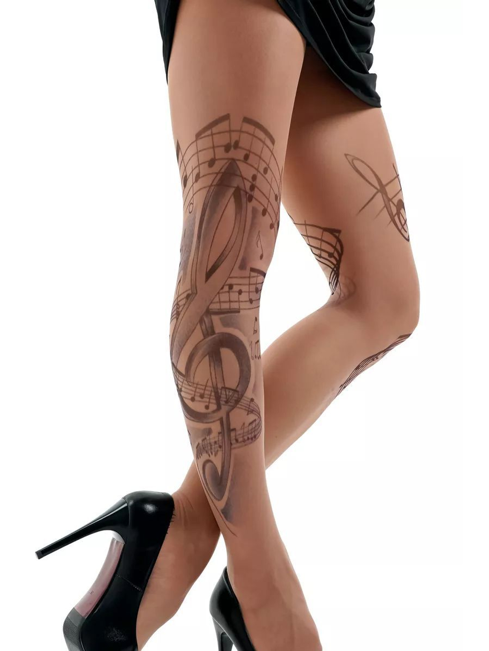 Колготки с принтом в виде нот (Размер: S-M-L) (Цвет: бежевый)