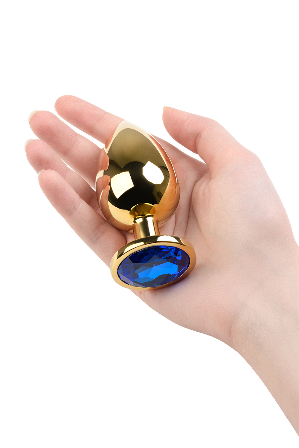 Анальная втулка с кристаллом Large Gold синий 9 см