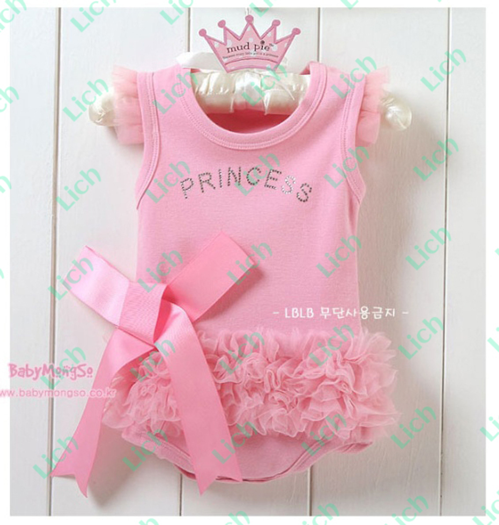 Боди с оборками, бантом и надписью princess из страз