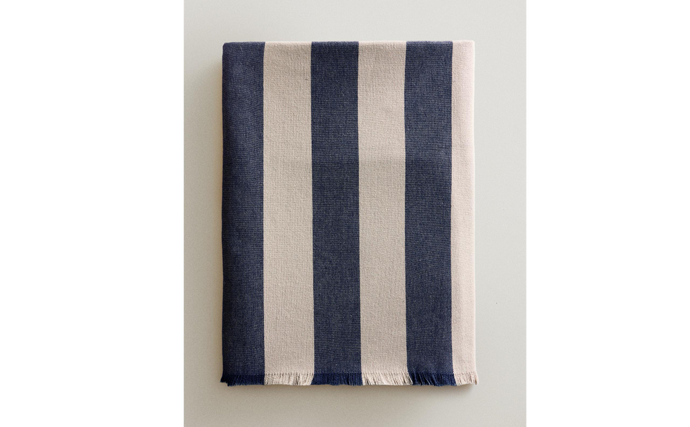 Zara Home плед из хлопка, синий, в полоску · 6376/004
