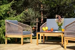 "Канны" лаунж-зона 4-местная из роупа со столиком "Канны" (серый гранит), основание дуб, роуп коричневый