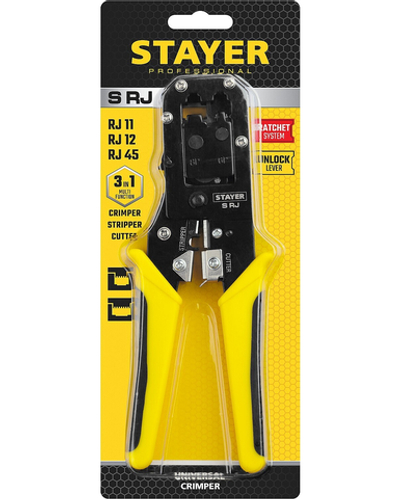 STAYER S-RJ, (RJ45, RJ11, RJ12), универсальный кримпер, Professional (22652)