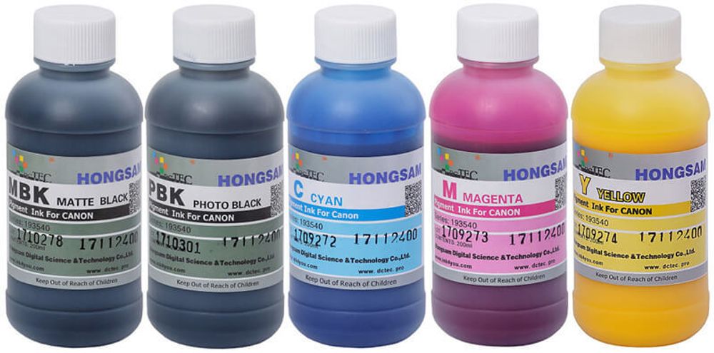 Чернила DCTec — HONGSAM пигментные 193540 для Canon TM-200/300/305 - 5 цветов по 200 мл.