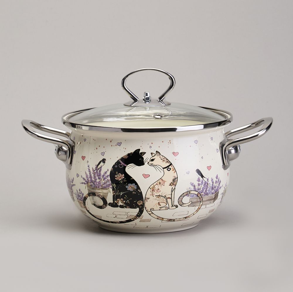 НАБОР КАСТРЮЛЬ ЭМАЛИРОВАННЫЙ, СЕРИЯ "LAVENDER CATS 6ПР. 2,0/2,8/3,8Л ДИА.18/20/22СМ