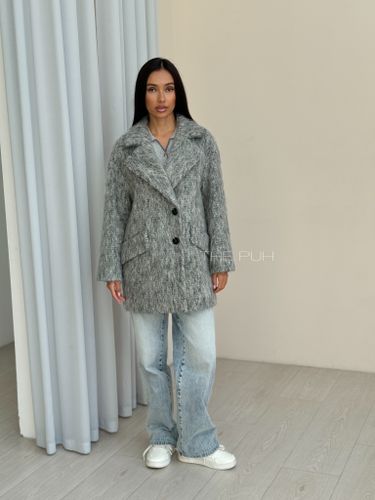 Укороченное серое пальто из шерсти