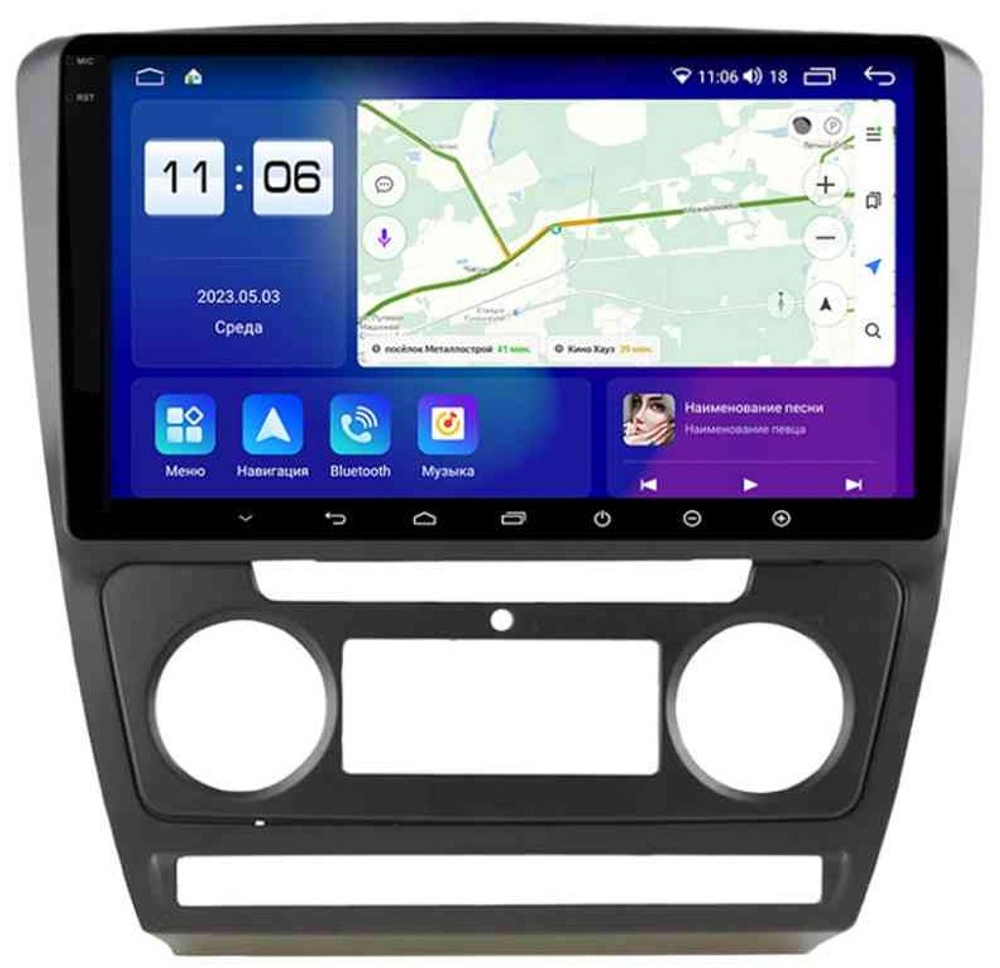 Магнитола для Skoda Octavia A5 2004-2013 (рамка черная) - Parafar PF005BRN2K на Android 13, QLED+2K, ТОП процессор, 4Гб+32Гб, CarPlay, 4G SIM-слот