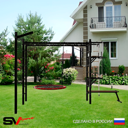 Уличная шведская стенка Sv Sport рукоход с комплектом турник прямой У5283 (Турник/Брусья/Стойка/Скамья/Гнездо 80см/Кронш бокс/Канат/кольца/лестница)