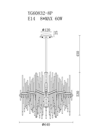 92EL-YG60832-8P Люстра латунь d.64см