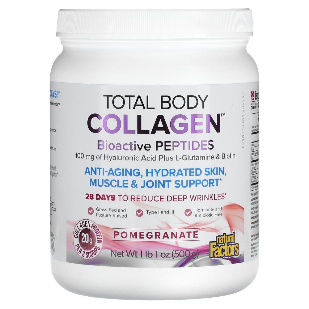 Natural Factors, Total Body Collagen, биоактивные пептиды, гранат, 500 г (1 фунт 1 унция)
