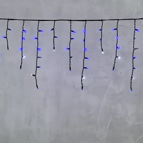 Светодиодная бахрома с колпачком 3,1*0,5 м., 120 синих LED ламп, мерцание, каучуковый черный провод, LTC (LL120BLW-1-2B)