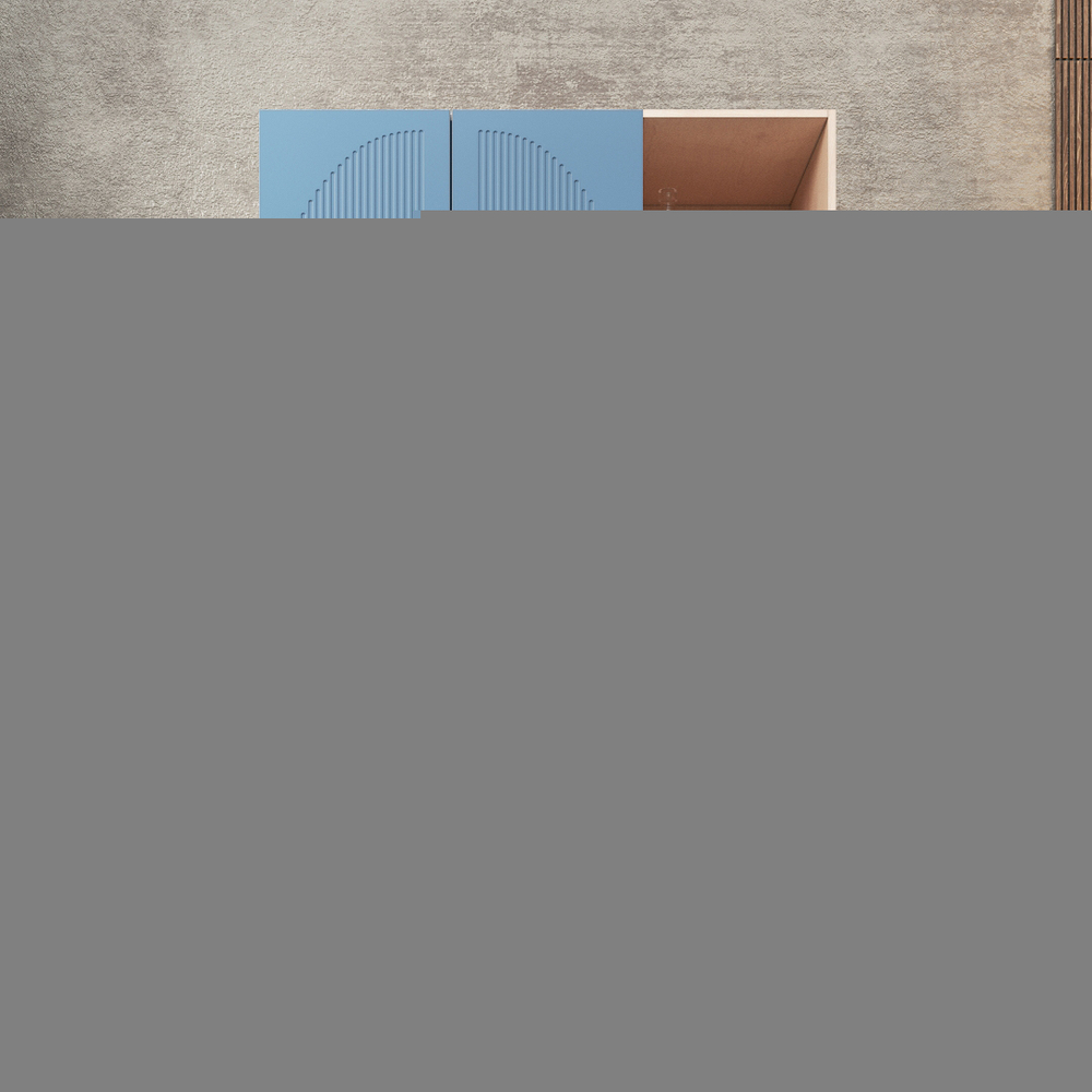 Шкаф Агератум МДФ двухсекционный с стеллажом в синей эмали - Дуб молочный 8622  170*45*220