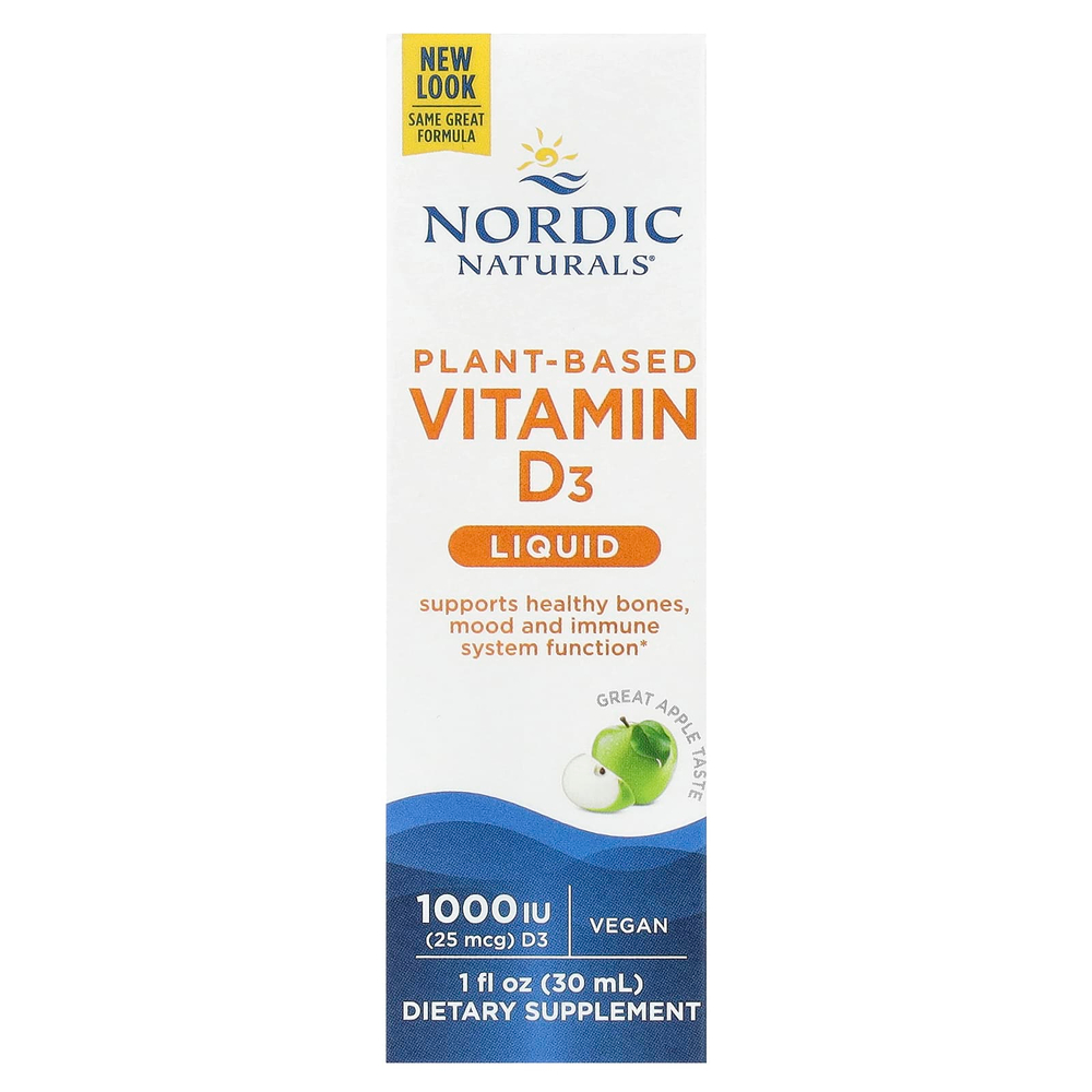 Nordic Naturals, растительный витамин D3, жидкая добавка, со вкусом яблока, 25 мкг (1000 МЕ), 30 мл (1 жидк. унция)