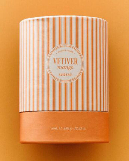 Zara Home Свеча ароматическая Vetiver Mango 300 г, растительный воск, аромат древесный, Коричневый