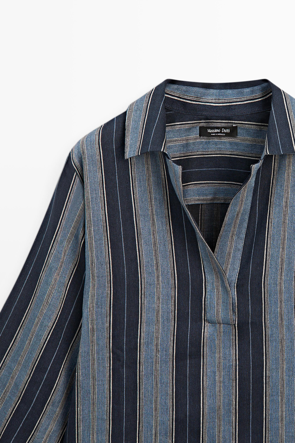 Massimo Dutti Кафтан в полоску из смесового льна и хлопка, синий