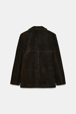 ZARA БЛЕЙЗЕР ИЗ 100% ЗАМШИ С КАРМАНАМИ, ЦВЕТ РЖАВЧИНЫ