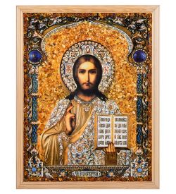 AMB-52/ 1 Икона «Господь Вседержитель» (с янтарной крошкой) дер.рамка 30х40