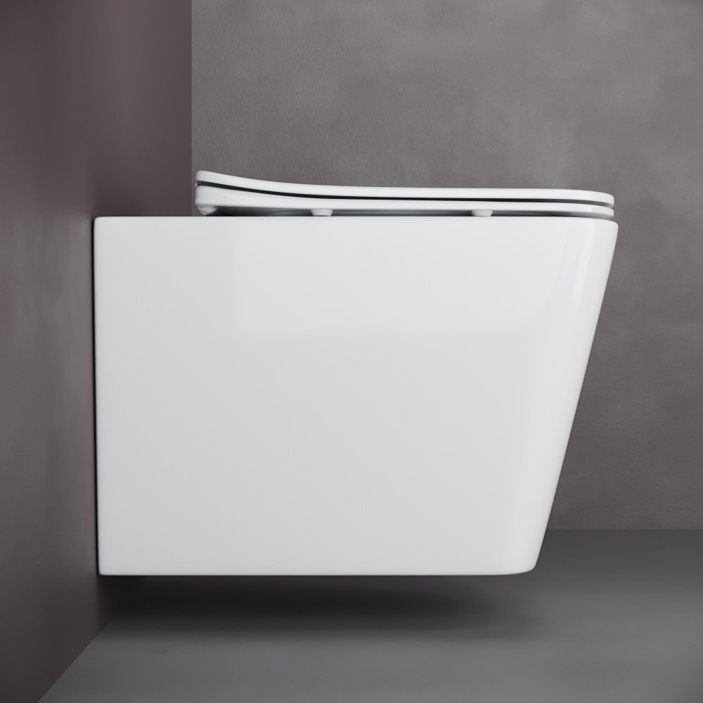 Комплект подвесной безободковый унитаз Ceramica Nova Cubic Rimless CN1806 36 x 53 x 37 см с сиденьем Soft Close + инсталляция Geberit Duofix 458.124.21.5 с кнопкой, хром глянцевый