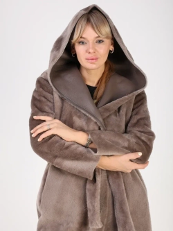 Дубленка зимняя шуба натуральная с капюшоном двухсторонняя