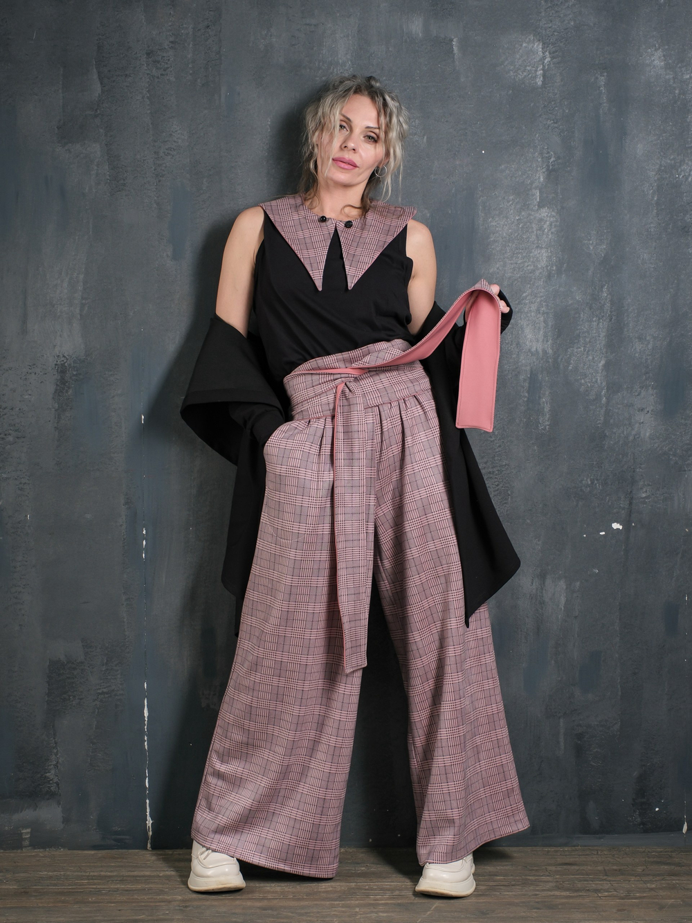 Палаццо  + кушак/ клетка персик