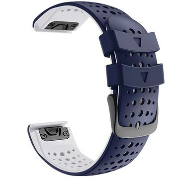 Ремешок дышащий Athlet 22 мм. для Garmin Fenix 7/6/5, EPIX 2, MARQ, Forerunner 935 / 945 / 955 / 965, instinct, instinct 2 двухцветный силиконовый быстросъемный (Синий/белый)