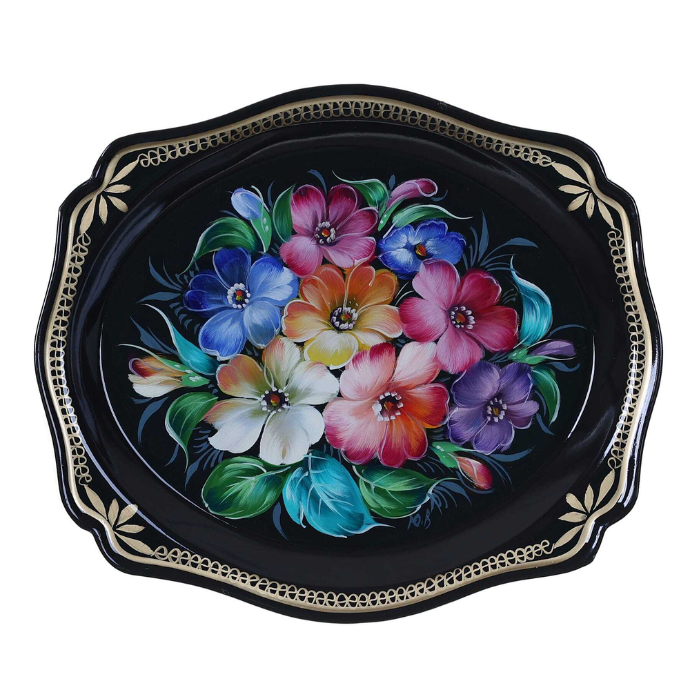 Жостовский поднос декоративный, размер 20х17 см (A3), металлический