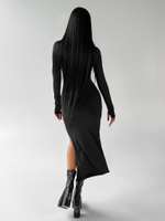Платье 711 удлиненное однотонное с разрезом по ноге и прорезью для пальца