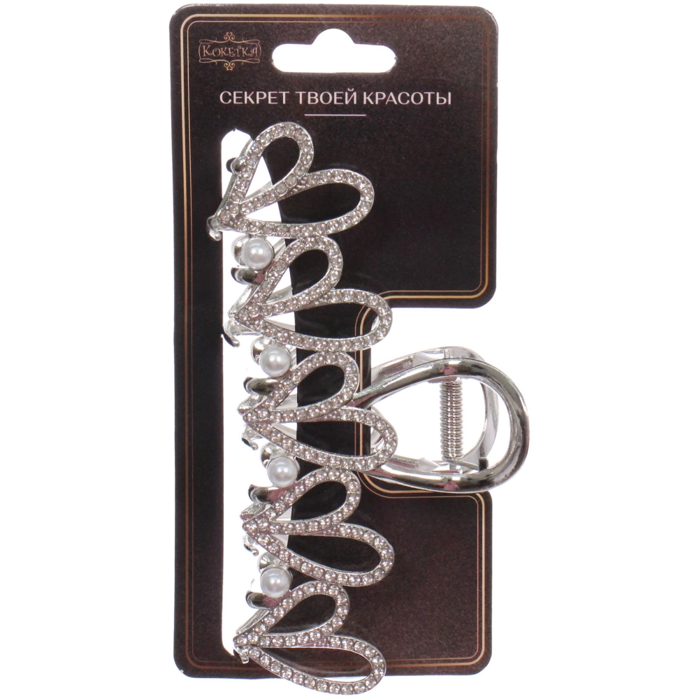 Заколка-краб для волос «PORTOFINO», сердечки, цвет золото и хром, 11,5*5,5см