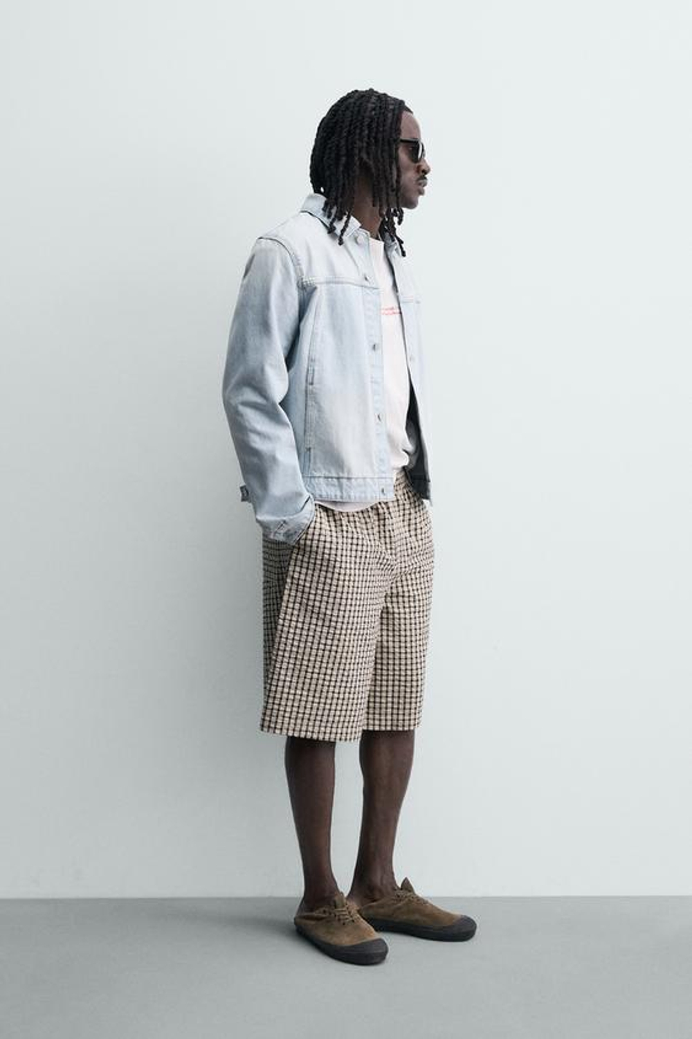 ZARA ШОРТЫ ИЗ РЕЛЬЕФНОЙ ТКАНИ В КЛЕТКУ, ЧЕРНЫЙ