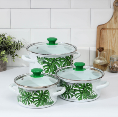 Набор эмалированных кастрюль «Монстера 5-1- Экстра», 3 предмета: 1,5 л, 2,3 л, 5 л, индукция