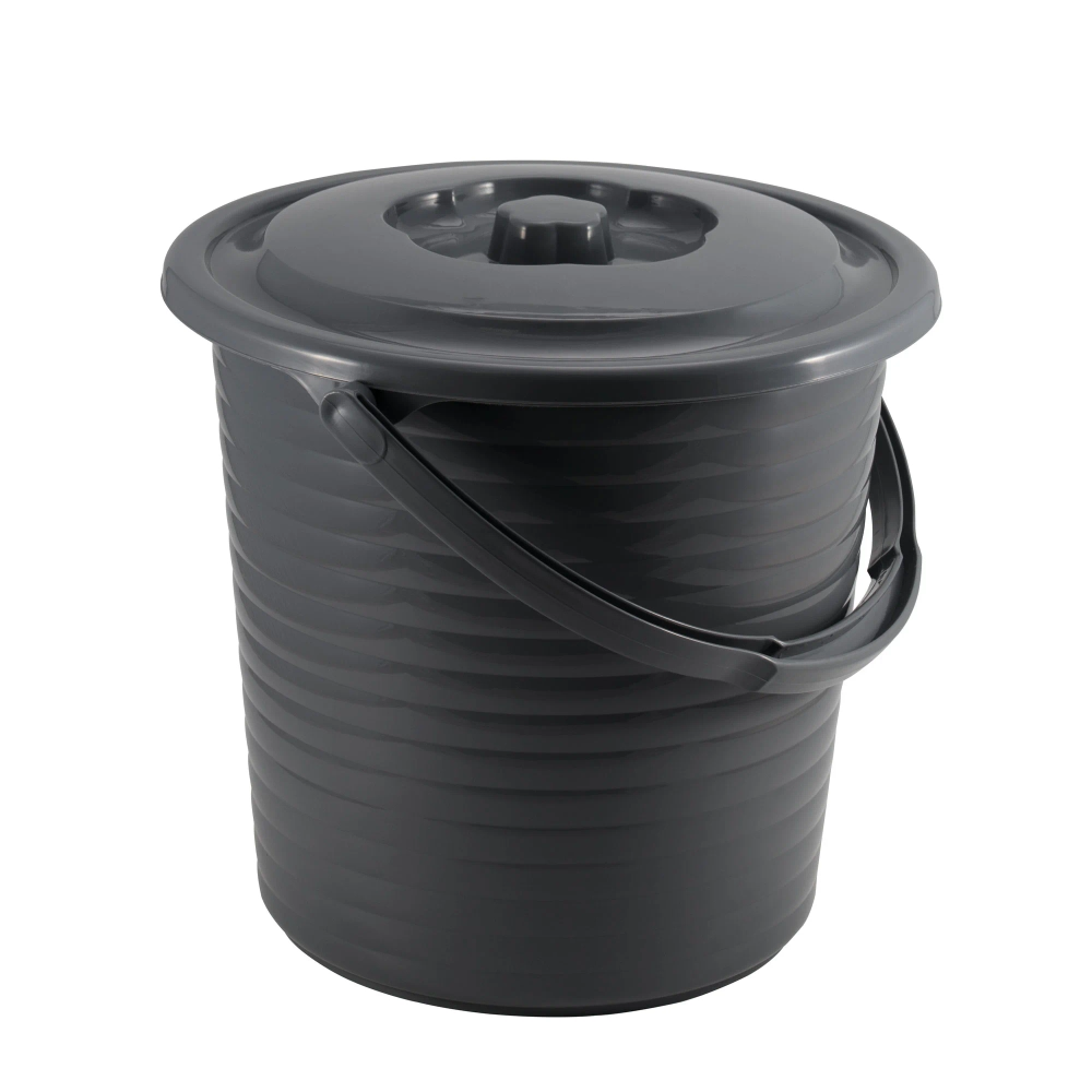 Ведро пищевое с крышкой рифленое RUNIS 15 л пластик, графит
