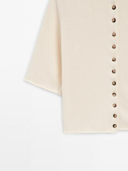 Massimo Dutti Вязаный кардиган с короткими рукавами, бежевый