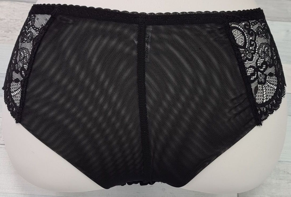 Женские трусики-бразилиана из эластичной сетки и кружева (Размер: L) (Цвет: черный)
