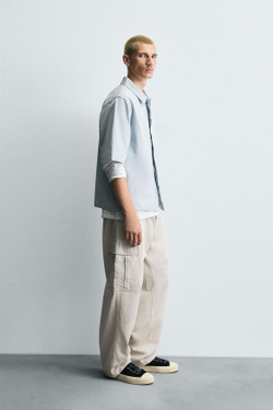 ZARA БРЮКИ-КАРГО STRAIGHT FIT, КАМЕННО-СЕРЫЙ