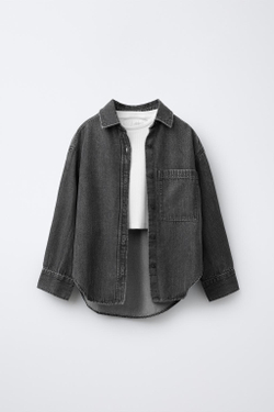 ZARA КОМПЛЕКТ: ДЖИНСОВАЯ РУБАШКА И ФУТБОЛКА В РУБЧИК, ЧЕРНЫЙ