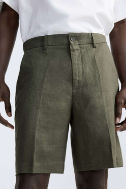 ZARA ШОРТЫ ИЗ 100% ЛЬНА, ХАКИ