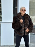 Шуба из меха финского песца в цвета в цвете «sobol dark” 60см