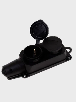 Колодка розеточная электрическая каучуковая IP44 влагозащищенная герметичная на 2 розетки, 16А, черный