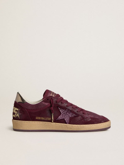 Ball Star Donna in suede bordeaux con stella in cristalli e talloncino in pelle laminata