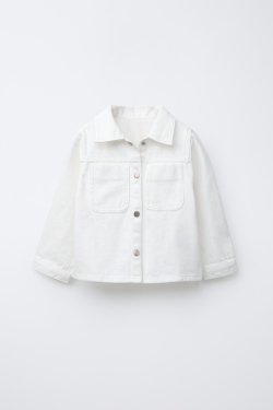 ZARA КУРТКА-РУБАШКА ИЗ ТВИЛА С ВЫШИВКОЙ, ЖЕЛТОВАТО-БЕЛЫЙ