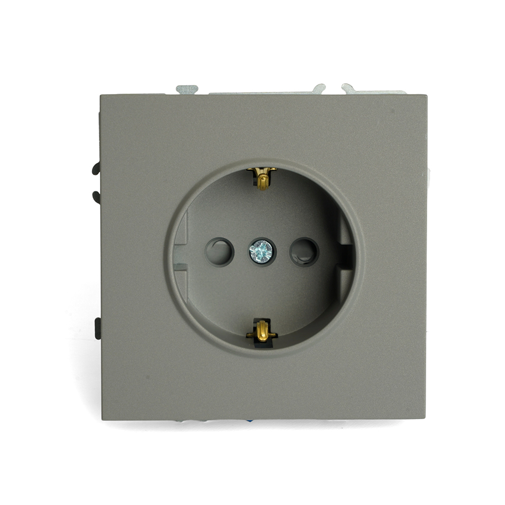 Розетка 1-местная с защитной шторкой с/з (механизм), STEKKER, 250В, 16А, серия Эмили, RST16-5110-10, платиново-серый, soft touch 49958