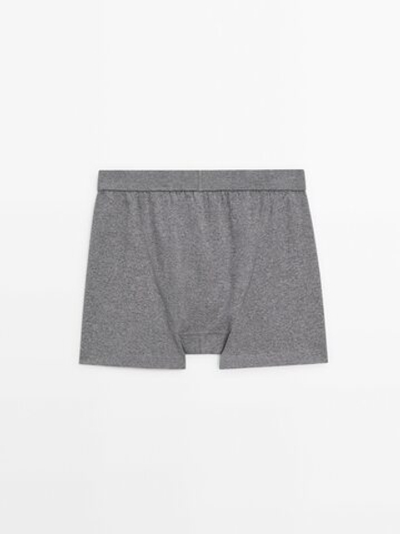 Massimo Dutti Однотонные трусы-боксеры из смесового хлопка, серый с меланжевым эффектом