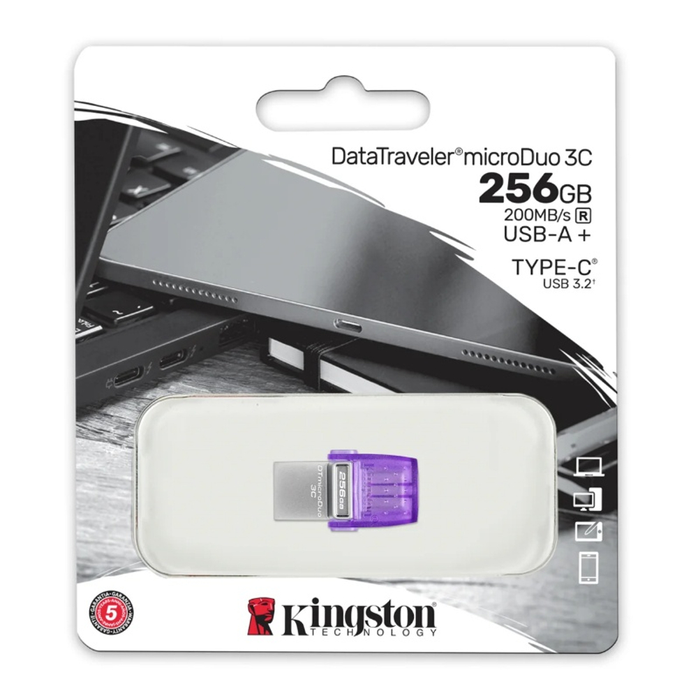 Флеш накопитель Kingston 256Gb DataTraveler microDuo 3C DTDUO3CG3/256GB USB3.0 фиолетовый