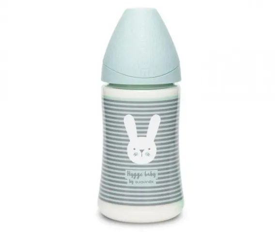 Бутылочка Suavinex Hugge Baby с круглой силиконовой соской, 3 позиции, 270 мл Зеленая