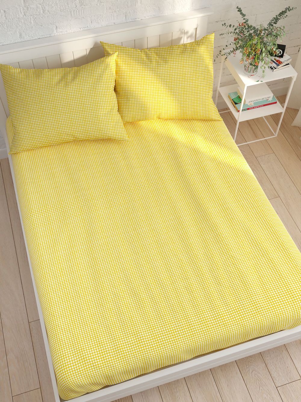 Простынь Сказка "Желтая клеточка" 150х215 см, перкаль