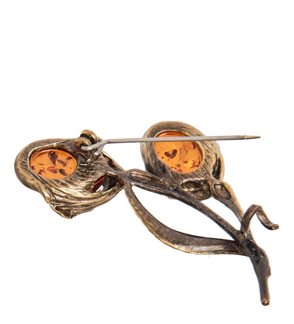 AM-2405 Брошь «Тюльпаны» (латунь, янтарь)
