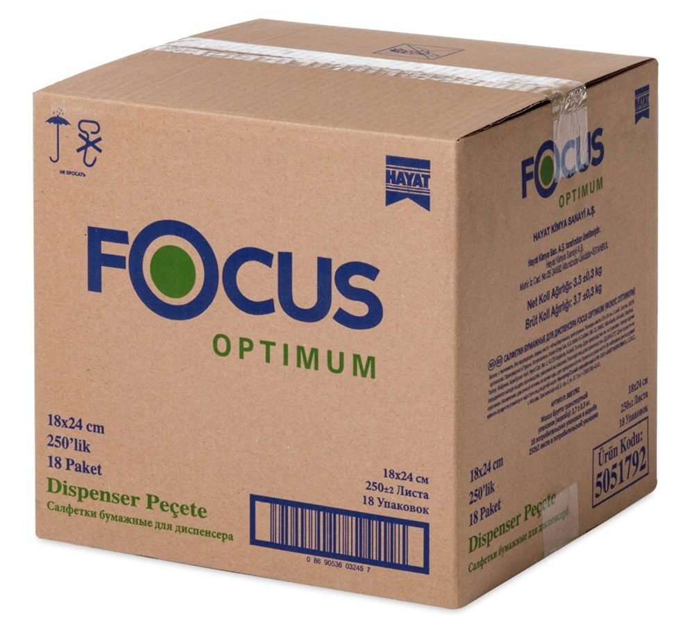 Салфетки бумажные Focus Optimum для настольных диспенсеров 24х18 см, 1-слойные, белые, 250 листов в упаковке