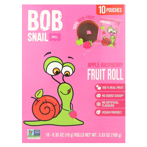 Bob Snail, Фруктовые рулеты, яблоко-малина, 10 пакетиков по 10 г (0,35 унции)